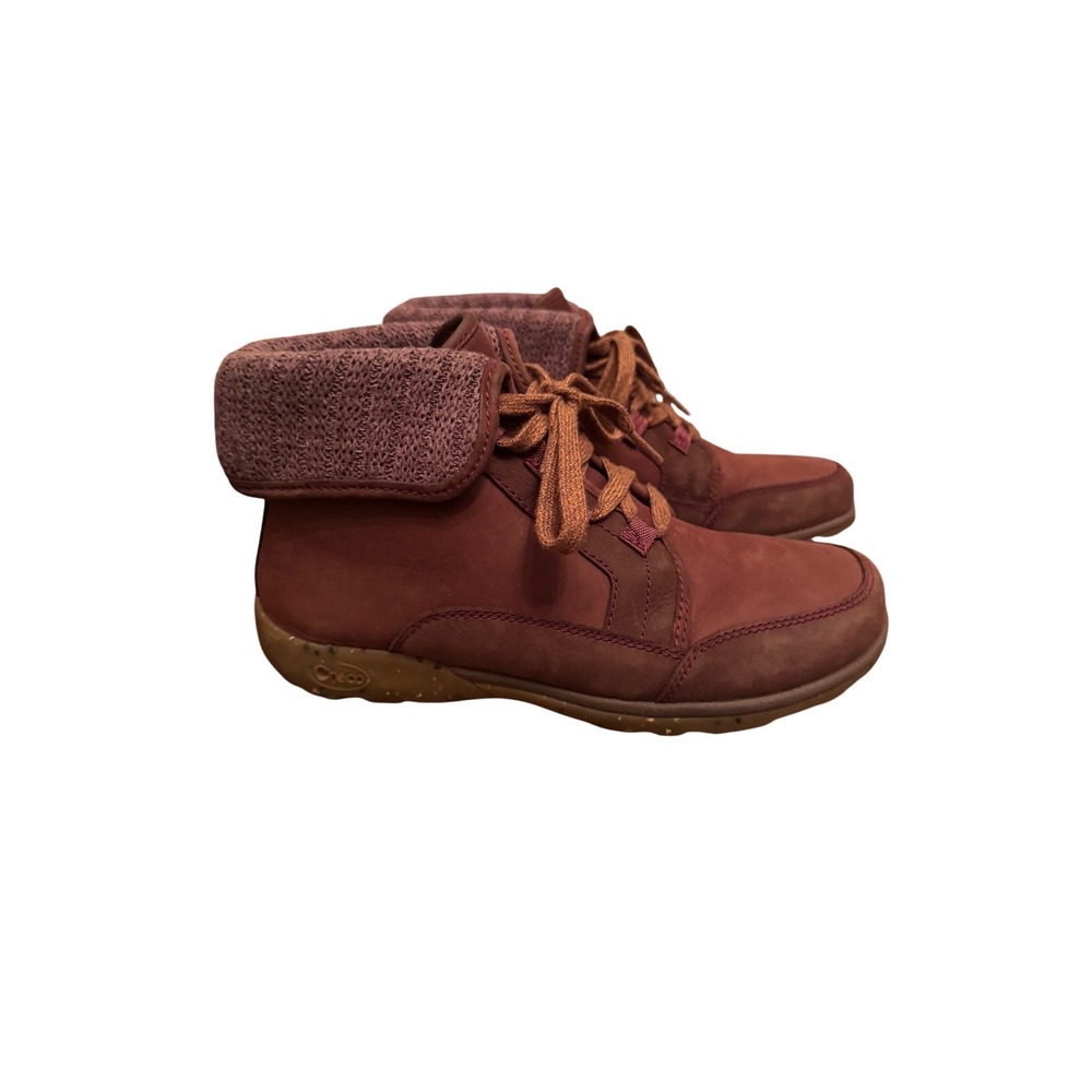Chaco Womens Burgundy Lace Up Knit Collar Ankle Boots Size 7